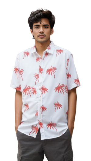 Men's Printed Shirts for Men Relaxed Fit Tropical Leaf Hawaiian Casual Shirt Stylish Vacation Casual Summer Shirts (Color:- Maroon)