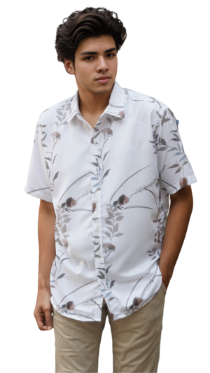 Men's Printed Shirts for Men Relaxed Fit Tropical Leaf Hawaiian Casual Shirt Stylish Vacation Casual Summer Shirts (Color:- White2)