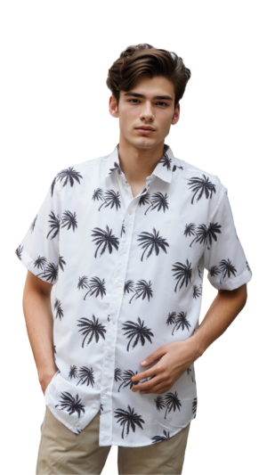 Men's Printed Shirts for Men Relaxed Fit Tropical Leaf Hawaiian Casual Shirt Stylish Vacation Casual Summer Shirts (White)