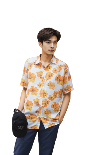 Men's Printed Shirts for Men Relaxed Fit Tropical Leaf Hawaiian Casual Shirt Stylish Vacation Casual Summer Shirts (Color:- Yellow)