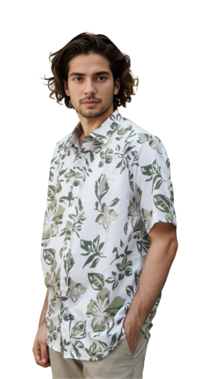 Men's Printed Shirts for Men Relaxed Fit Tropical Leaf Hawaiian Casual Shirt Stylish Vacation Casual Summer Shirts (Color:- Green)