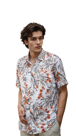 QUBOOL HAIN Men's Printed Shirts for Men Relaxed Fit Tropical Leaf Hawaiian Casual Shirt Stylish Button Down Beach Vacation Casual Summer Shirts (Color:- Multi)
