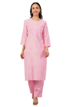 QUBOOL HAIN Women's Chikankari Pastel Pink Chanderi Silk Kurta Palazzo Set – Traditional Ethnic Wear
