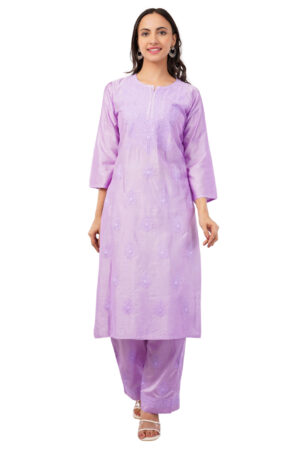Pastel Purple Chikankari Embroidered Chanderi Silk Kurta palazzo Set