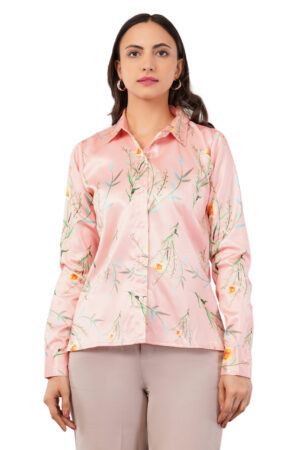Women's Stylish Slim Fit Solid Satin Cotton Comfortable and Breathable Fabric Casual, Formal Full Sleeves Regular Fit Shirts for Office Wear (Color :- Peach)