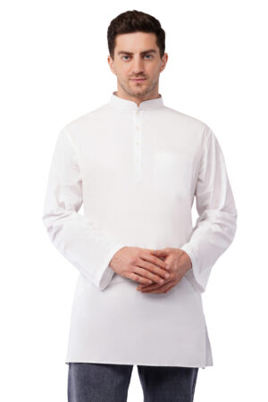 QUBOOL HAIN Men's Traditional White Short Cotton Kurta with Seep Buttons